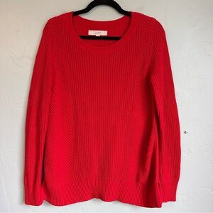 LOFT Women’s Red Knit Tunic Neck Sweater Small Preppy Valentine’s Day Nautical